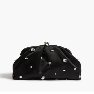 J. Crew Satin Rhinestone Clutch Evening Bag Black *Flaw*